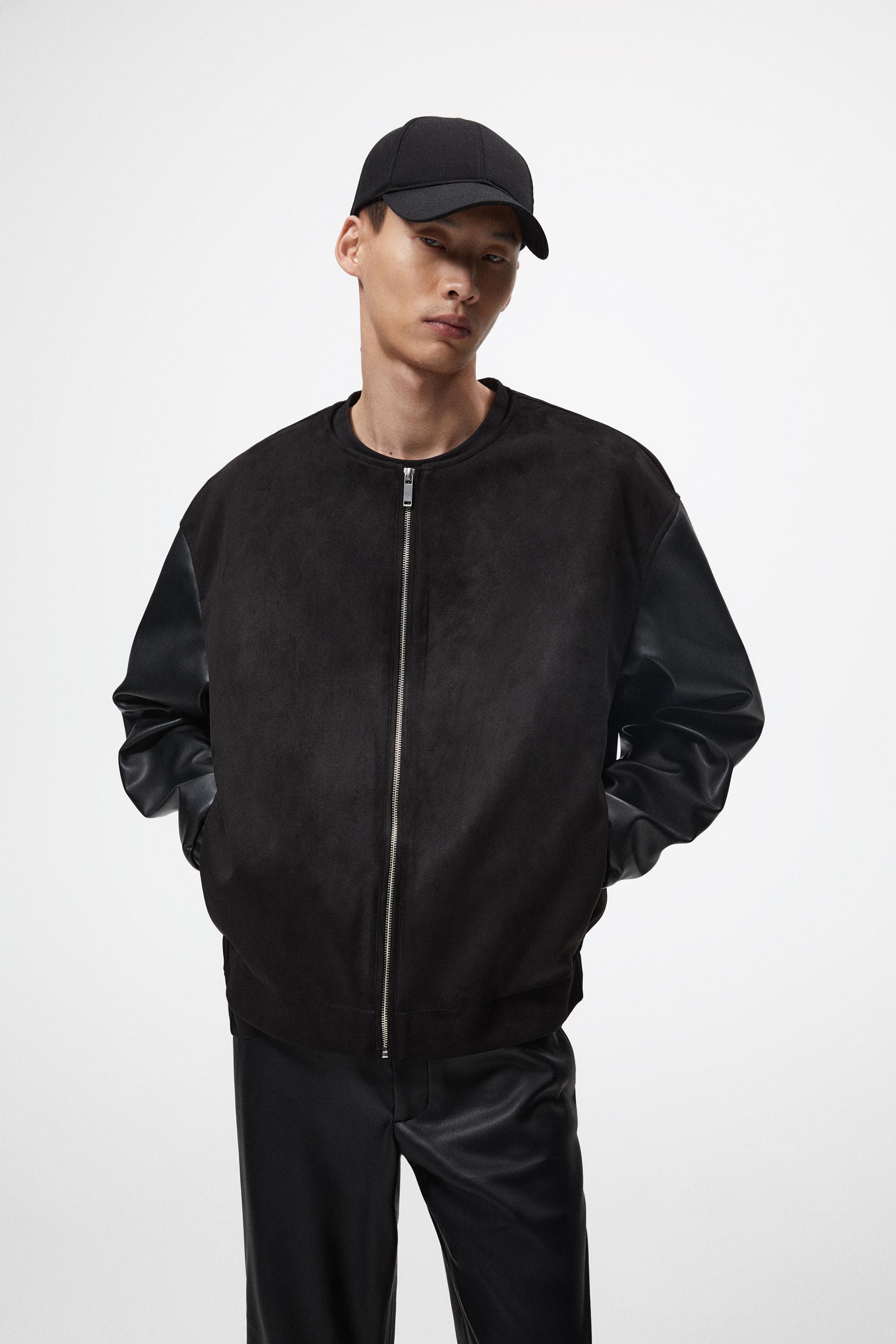 CONTRASTING FAUX SUEDE JACKET Black ZARA United States